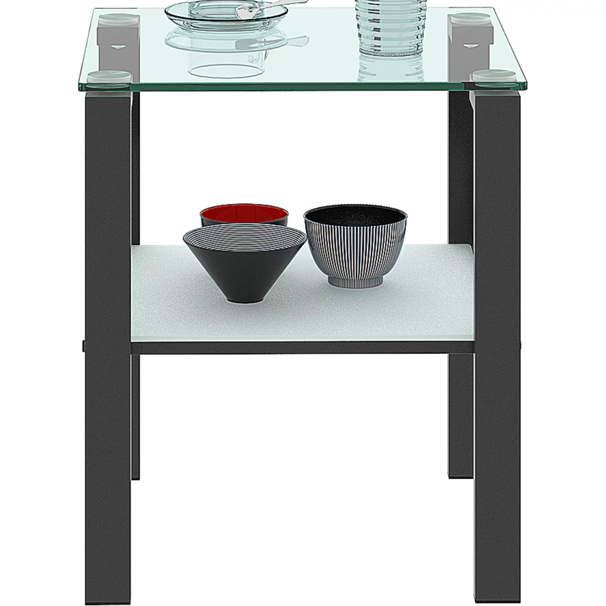Black Glass Top Metal Frame End Table O7654