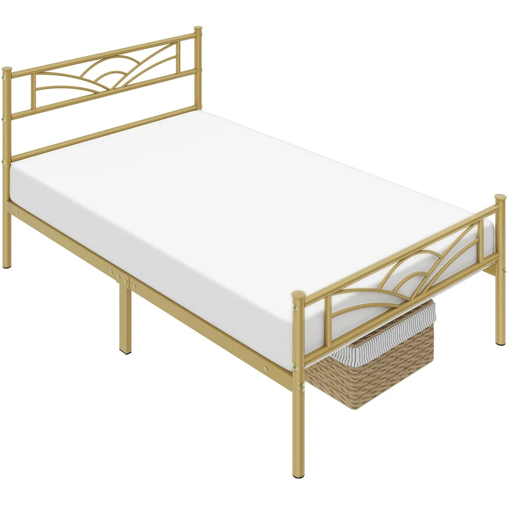 Twin XL Antique Gold Metal Platform Bed A419