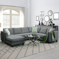 7 Seats L Shape Fabric Sectional Sofa with Ottoman Q726752