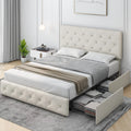 Queen Size Light Grey Upholstered Platform Bed with 4 Storage Drawers C73910
