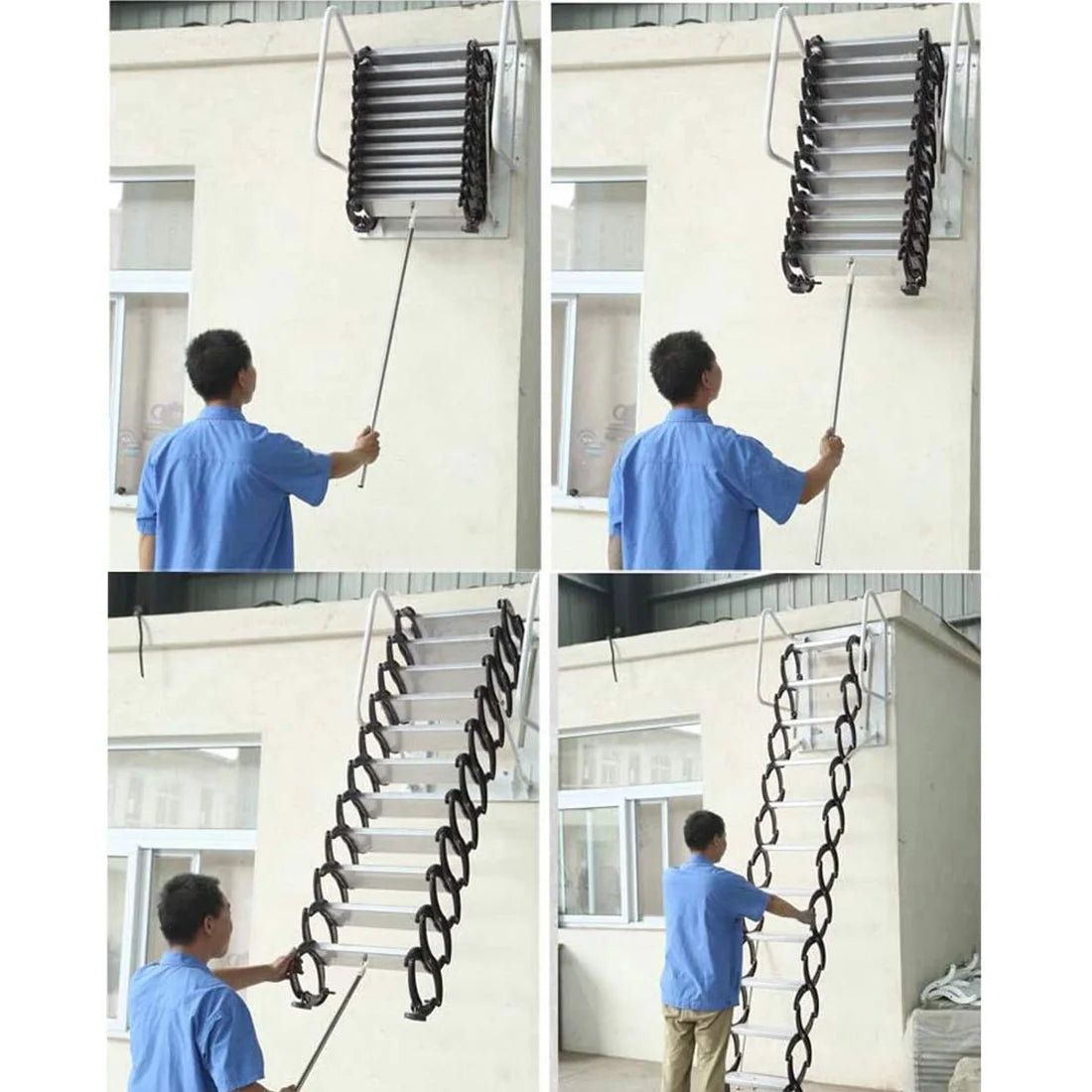 Black-White Al-mg Alloy Wall Mounted Folding Attic Ladder G43400