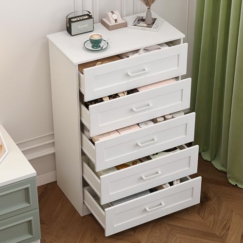 White 5 Drawer Wood Dresser Y48036