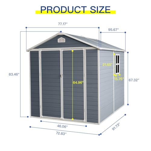 6x8ft Grey Resin Outdoor Storage Shed Kit G8685