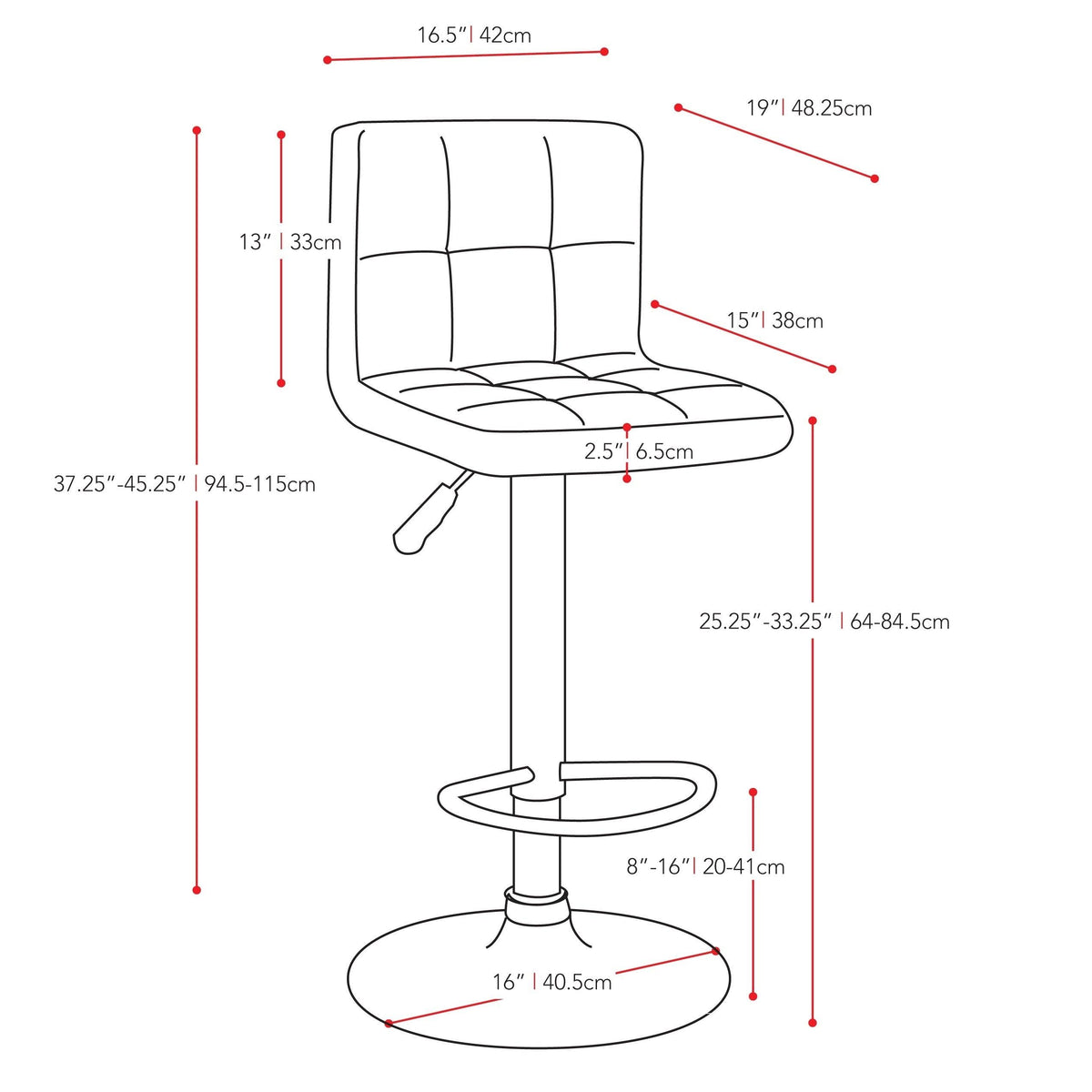 Adjustable Leatherette Bar Stool Set of 2 Red G381342
