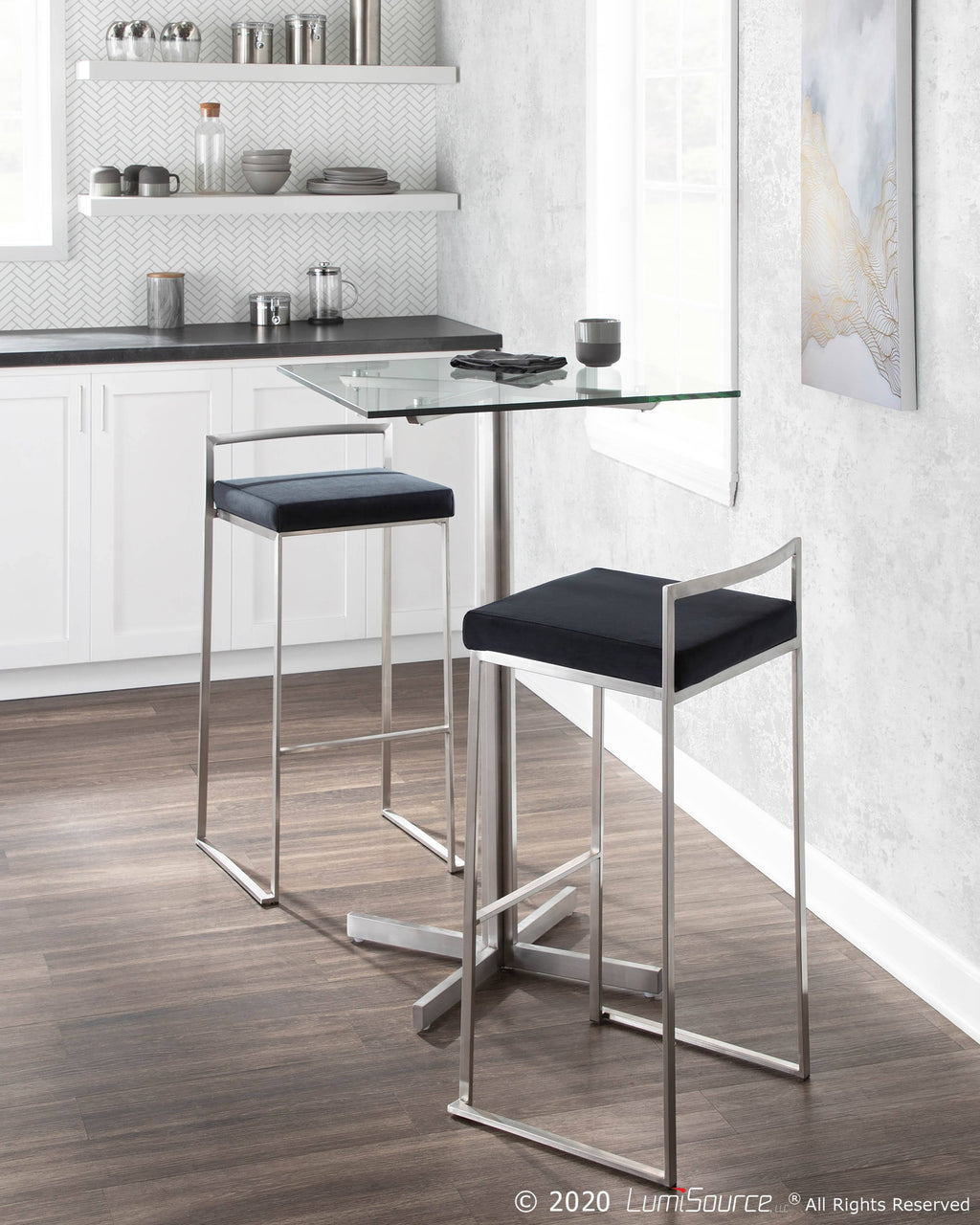 Square Bar Table Stainless Steel Clear Glass Top X18015