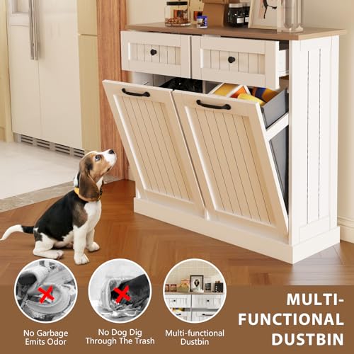 White Double Tilt Out Trash Cabinet with Pull-Out Drawers M12903