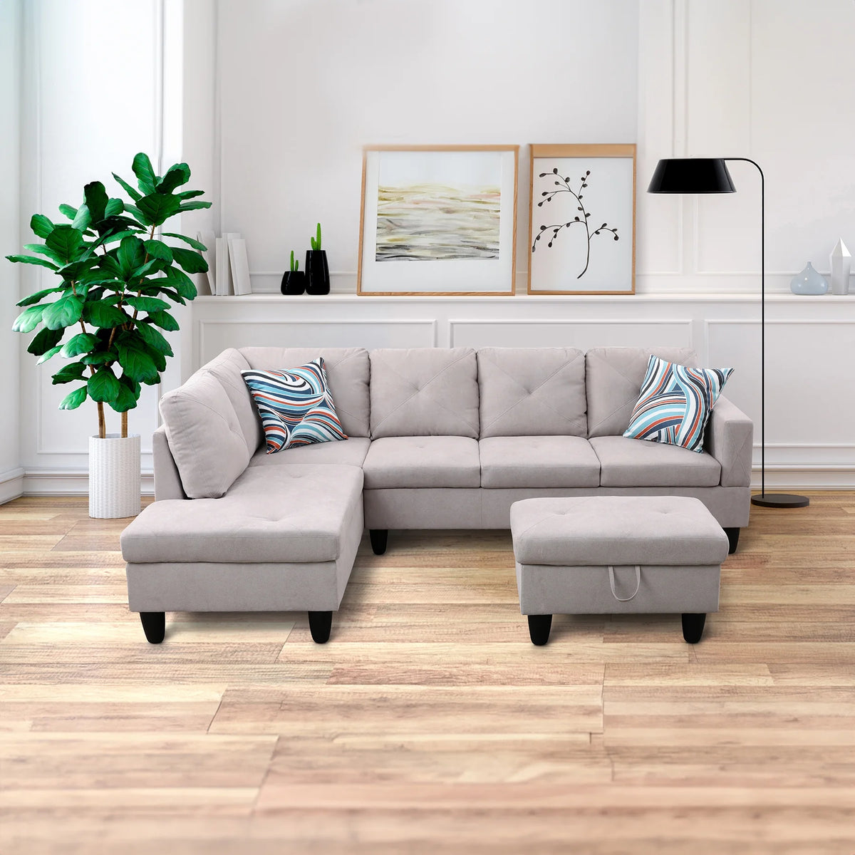 3 Piece Right Facing Sectional Sofa Set With Ottoman E245