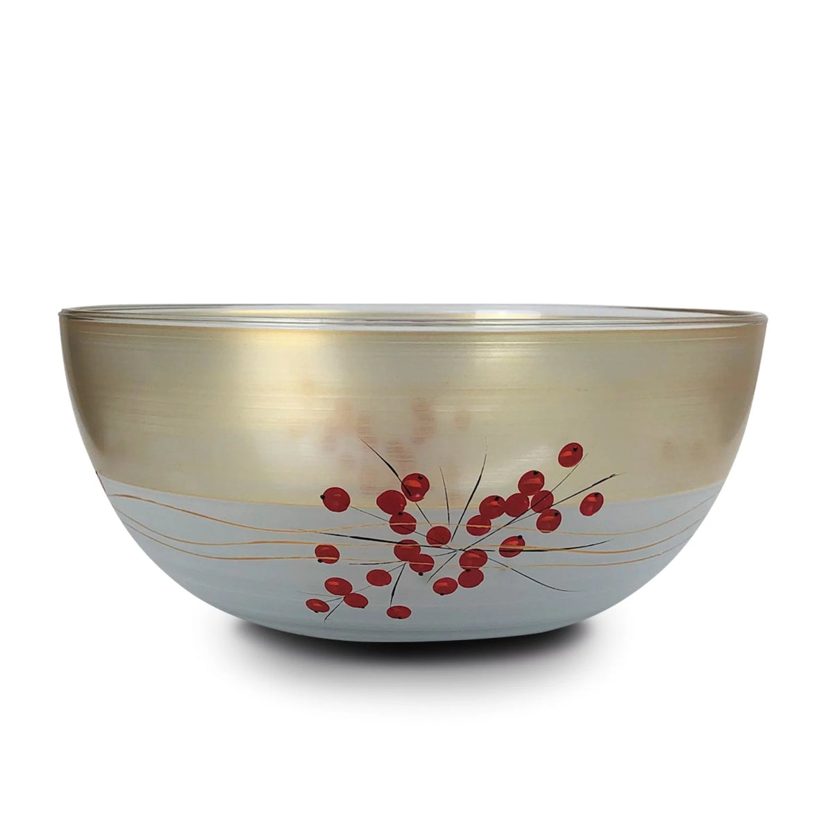 White and Gold Hand Painted Glass Serving Bowl 11" N962321