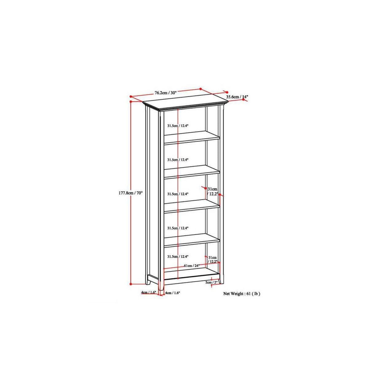 White 5 Shelf Solid Wood Bookcase Z47312