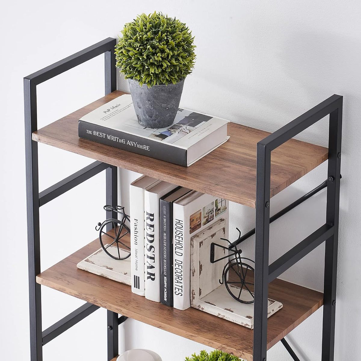 5 Tier Wood Bookshelf with Metal Frame Y278