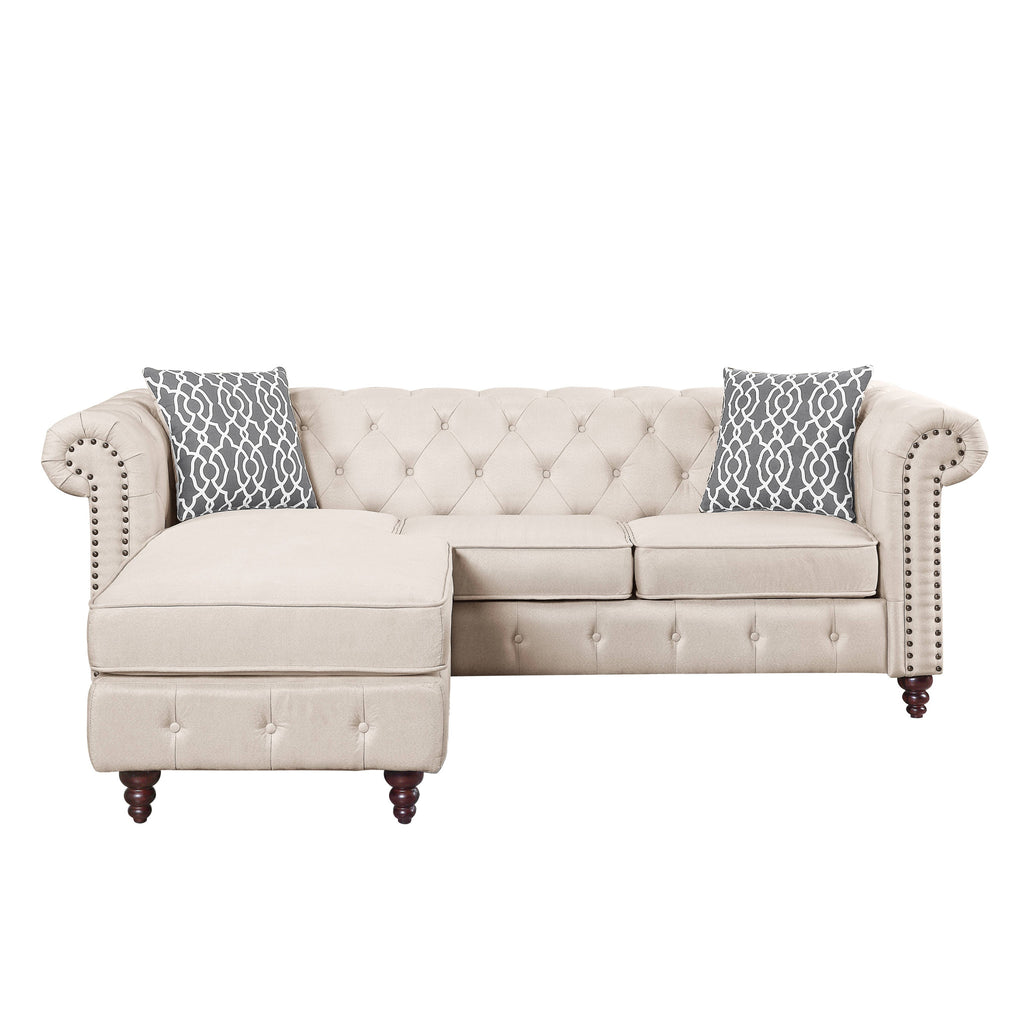 Beige Linen L Shaped Sofa & Chaise N50564