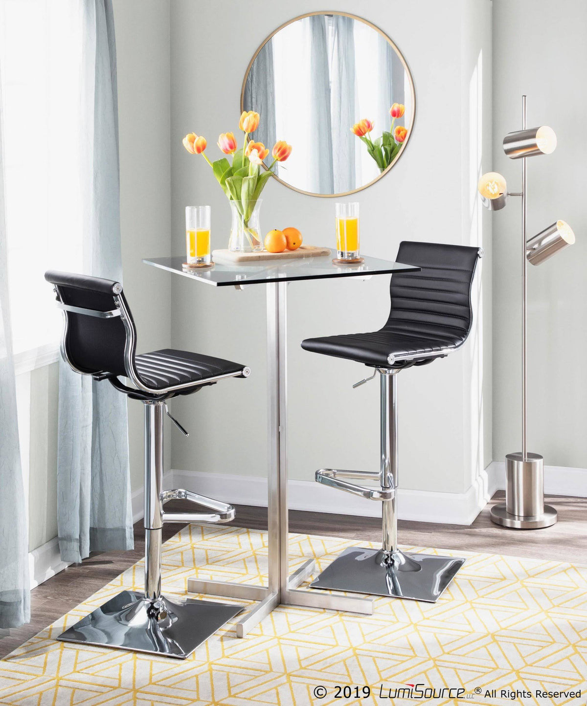 Square Bar Table Stainless Steel Clear Glass Top X18015