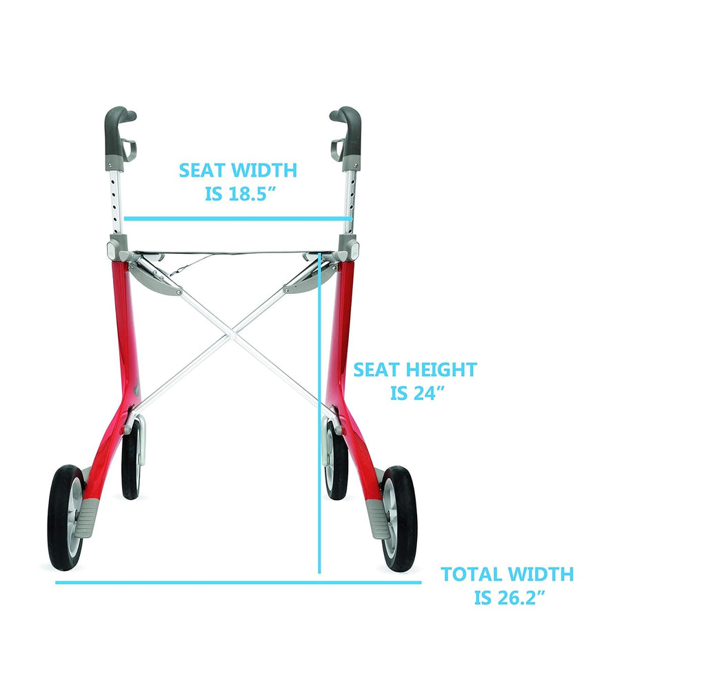 Red Carbon Ultralight Rollator Walker with Organizer Bag, Wide Track, 18.5" x 24" Seat O83322