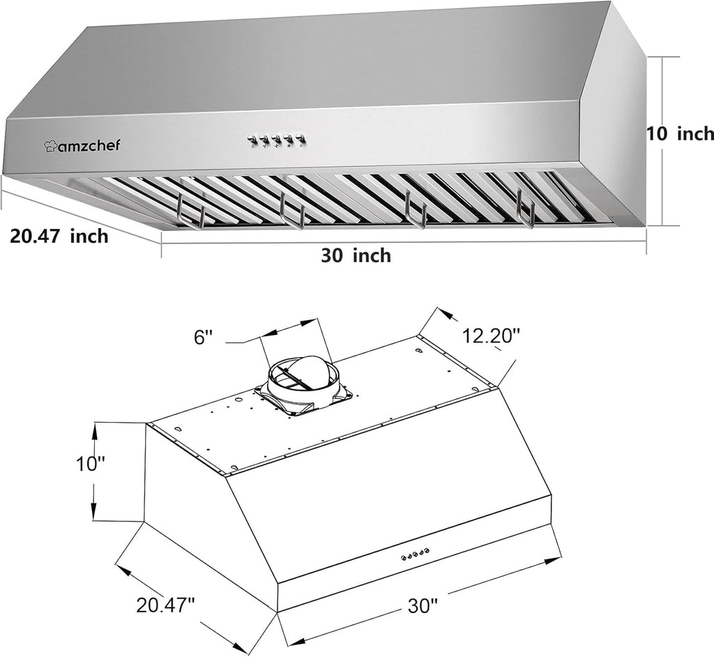 Stainless Steel Under Cabinet Range Hood 700CFM 3 Speed Fan LED Lights A11525