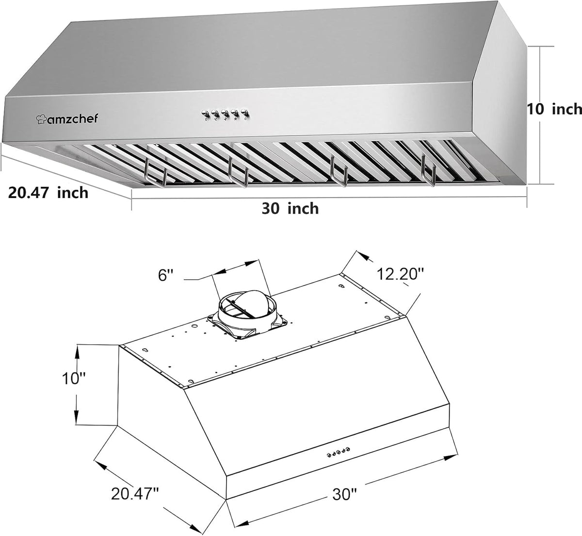 Stainless Steel Under Cabinet Range Hood 700CFM 3 Speed Fan LED Lights A11525
