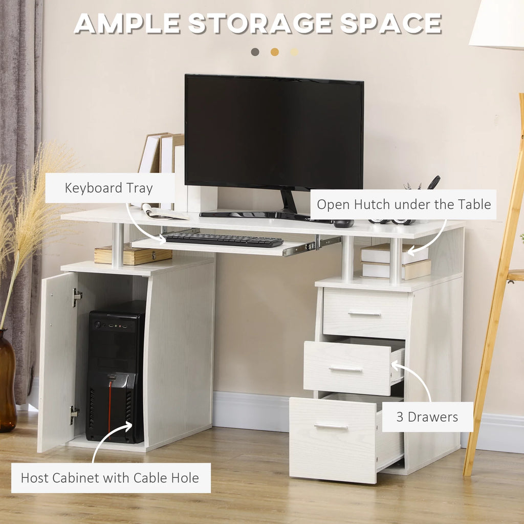 47" White Computer Desk with Keyboard Tray and Storage Drawers K65593