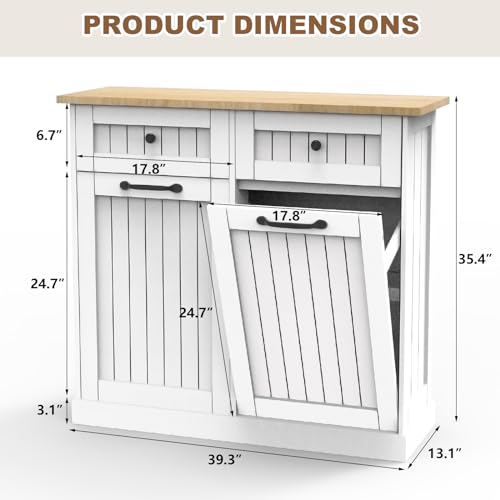 White Double Tilt Out Trash Cabinet with Pull-Out Drawers M12903