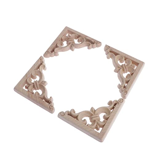 Natural Wood Carved Corner Onlay Applique Frame, 8x8cm C81726