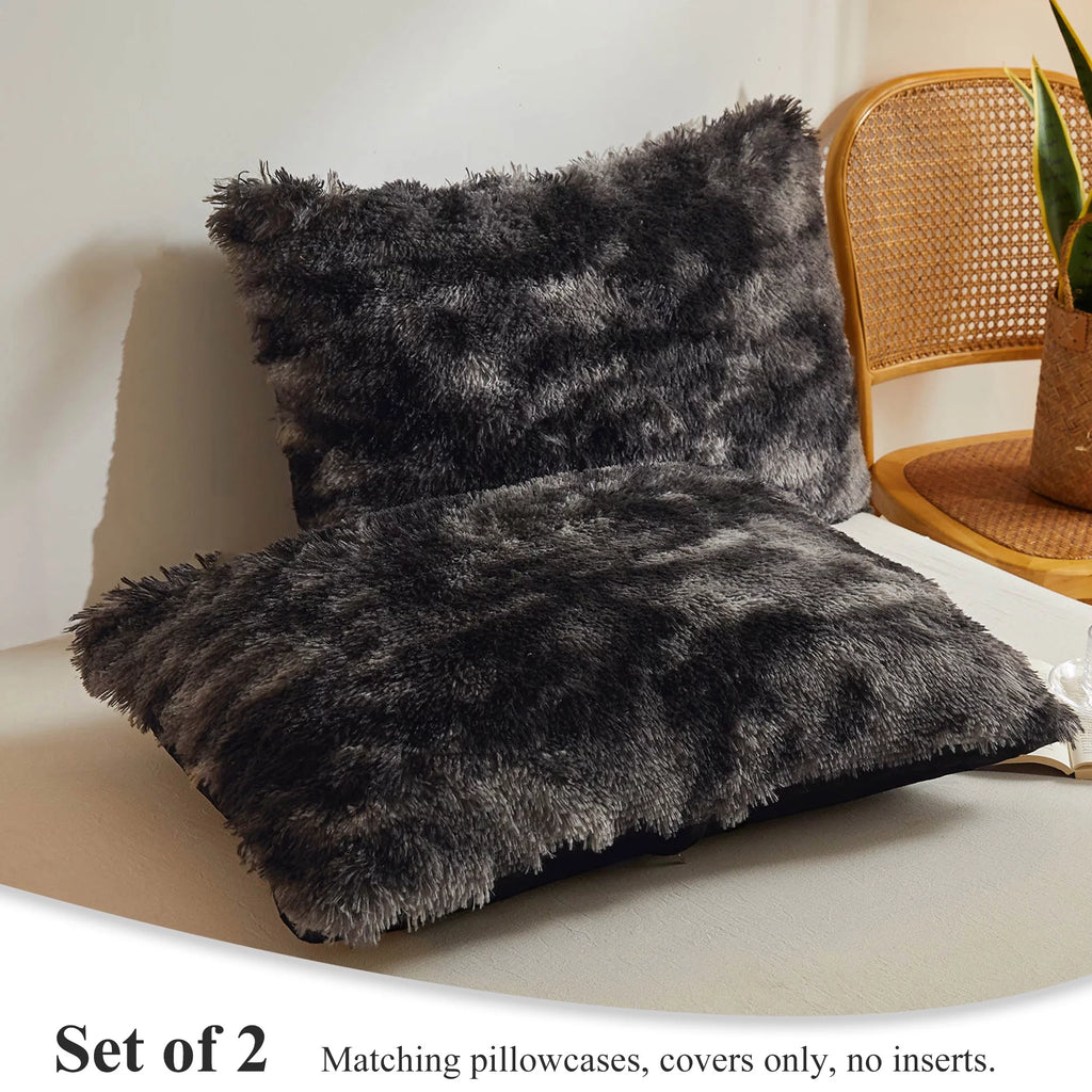 Tie Dye Plush Shaggy Duvet Cover Set, 3 Pieces Velvet Fluffy Furry Bedding Set, Queen T514856