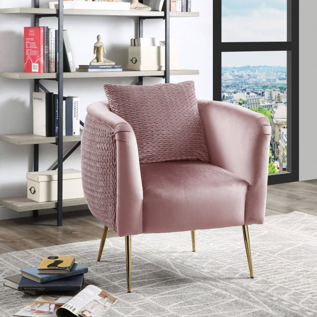 Blush Pink Velvet Barrel Accent Chair with Metal Legs G356
