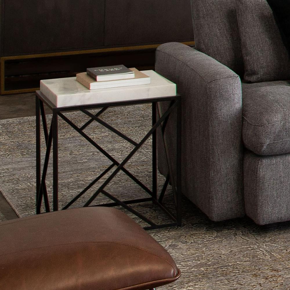 Square Accent Table with Grey Marble Top & Black Metal Base L114387