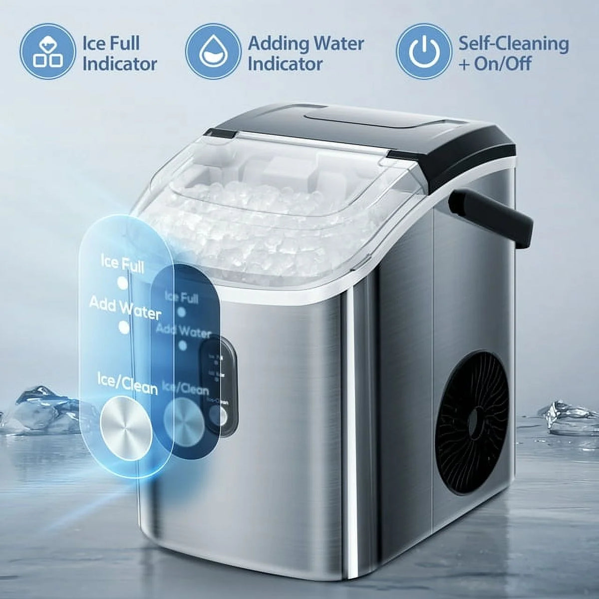 Nugget Ice Maker Countertop with Soft Chewable Pellet Ice, 33lbs/24H, Self-Cleaning, Stainless Steel N692