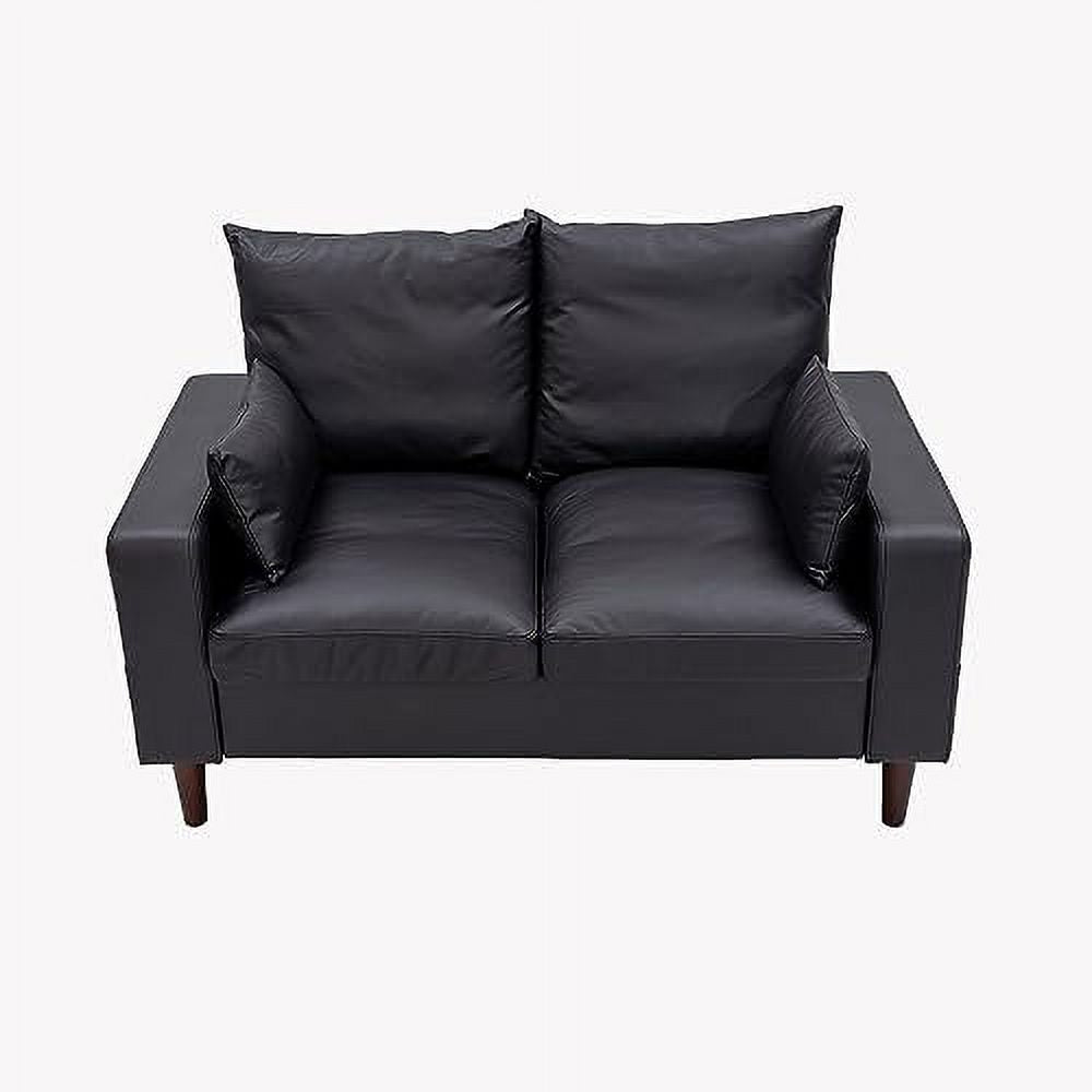 Black Faux Leather 2-Seat Sofa with Wood Leg V195415