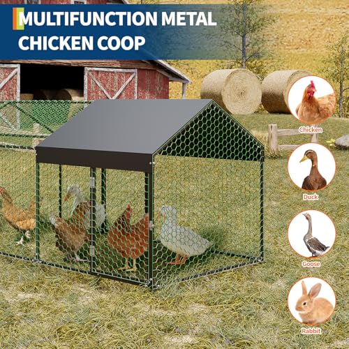 Metal Chicken Coop with Waterproof Cover, 160" x40" x40", 4 Doors T14431
