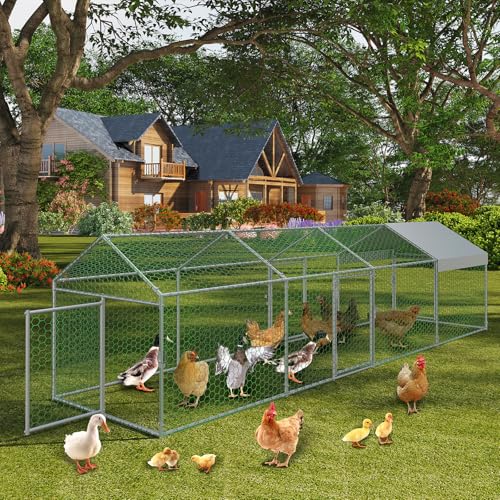 Metal Chicken Coop with Waterproof Cover, 160" x40" x40", 4 Doors T14431