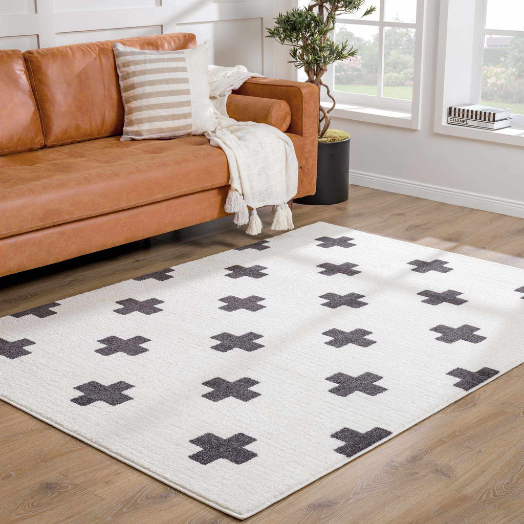 Black Gray Ivory Shag Area Rug 2' x 3' E987