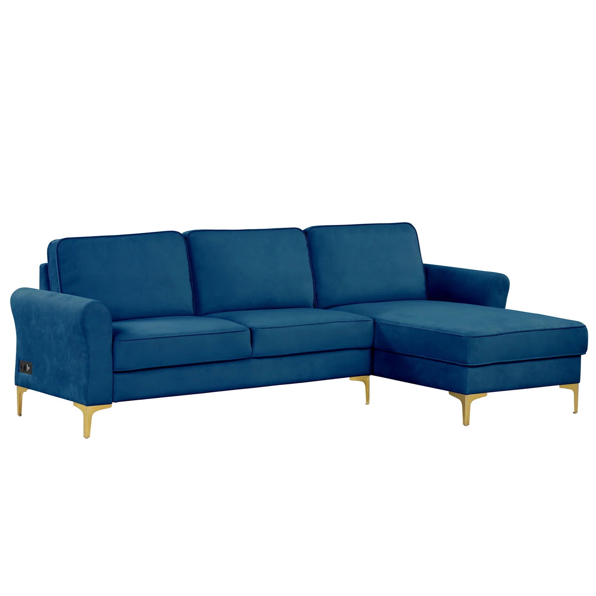 Navy Blue Fabric Sectional Loveseat and Chaise P865
