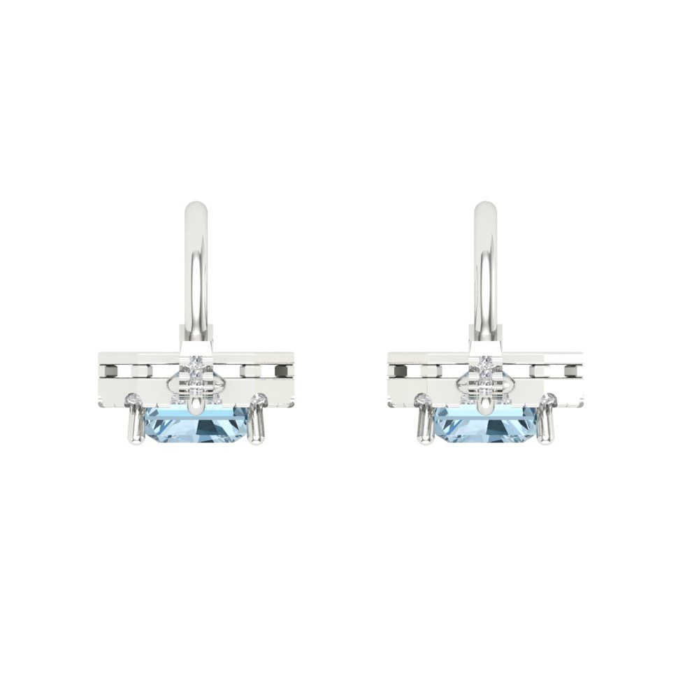 14K White Gold Emerald Cut Halo Drop Dangle Earrings C5762