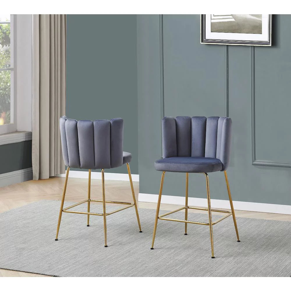 Gray Velvet Counter Height Stools Set of 2 M667