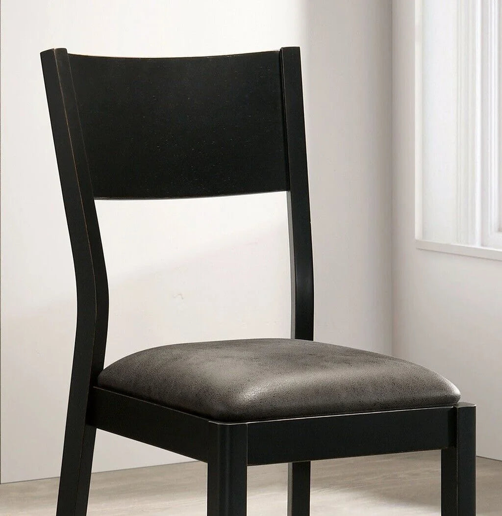 Set of 2 Dining Chairs Black Solid Wood Gray Leatherette Seat T51955