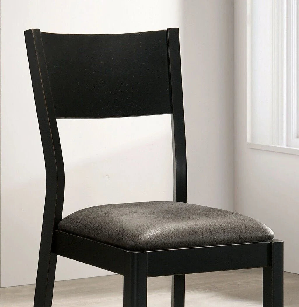 Set of 2 Dining Chairs Black Solid Wood Gray Leatherette Seat T51955