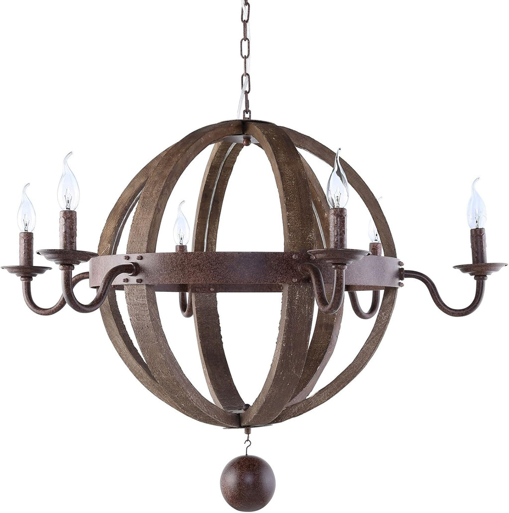 Antique Brass Wood Chandelier O959