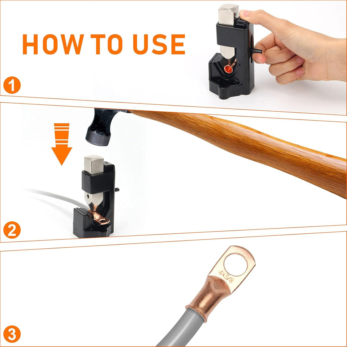 Hammer Crimping Tool for 8 to 4/0 AWG with 4Pcs Terminal Connector and 4Pcs Heat Shrink Tube Z76040