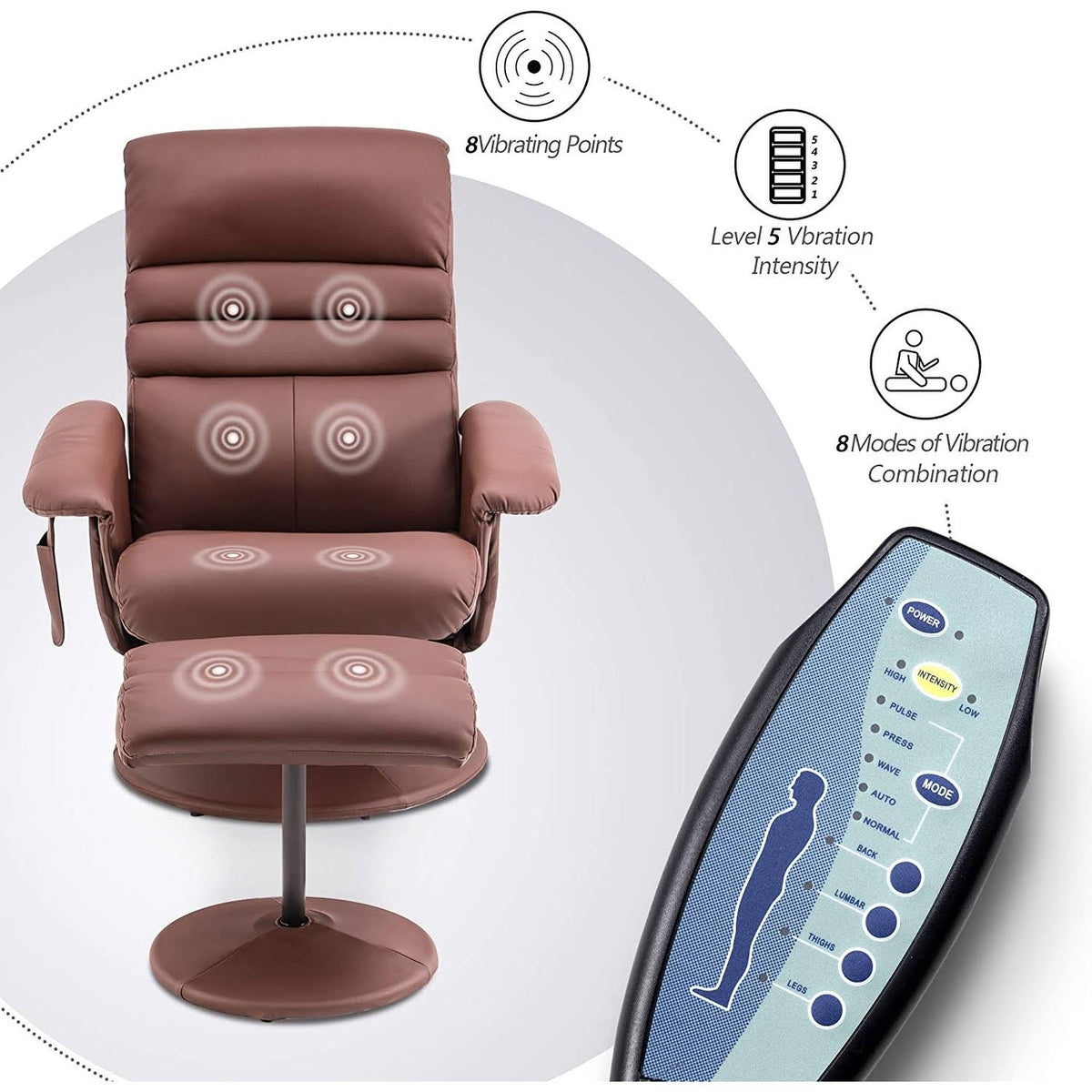 Saddle Swivel Massage Recliner Chair with Ottoman K759940