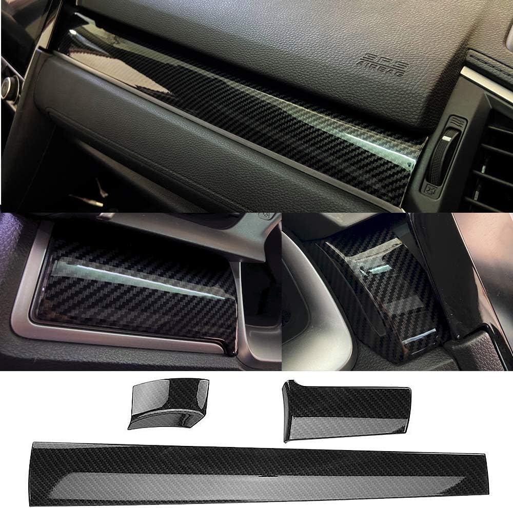 Carbon Fiber Grain Interior Center Control Dashboard Stripe Cover Trim Panel Pack of 2 G9271