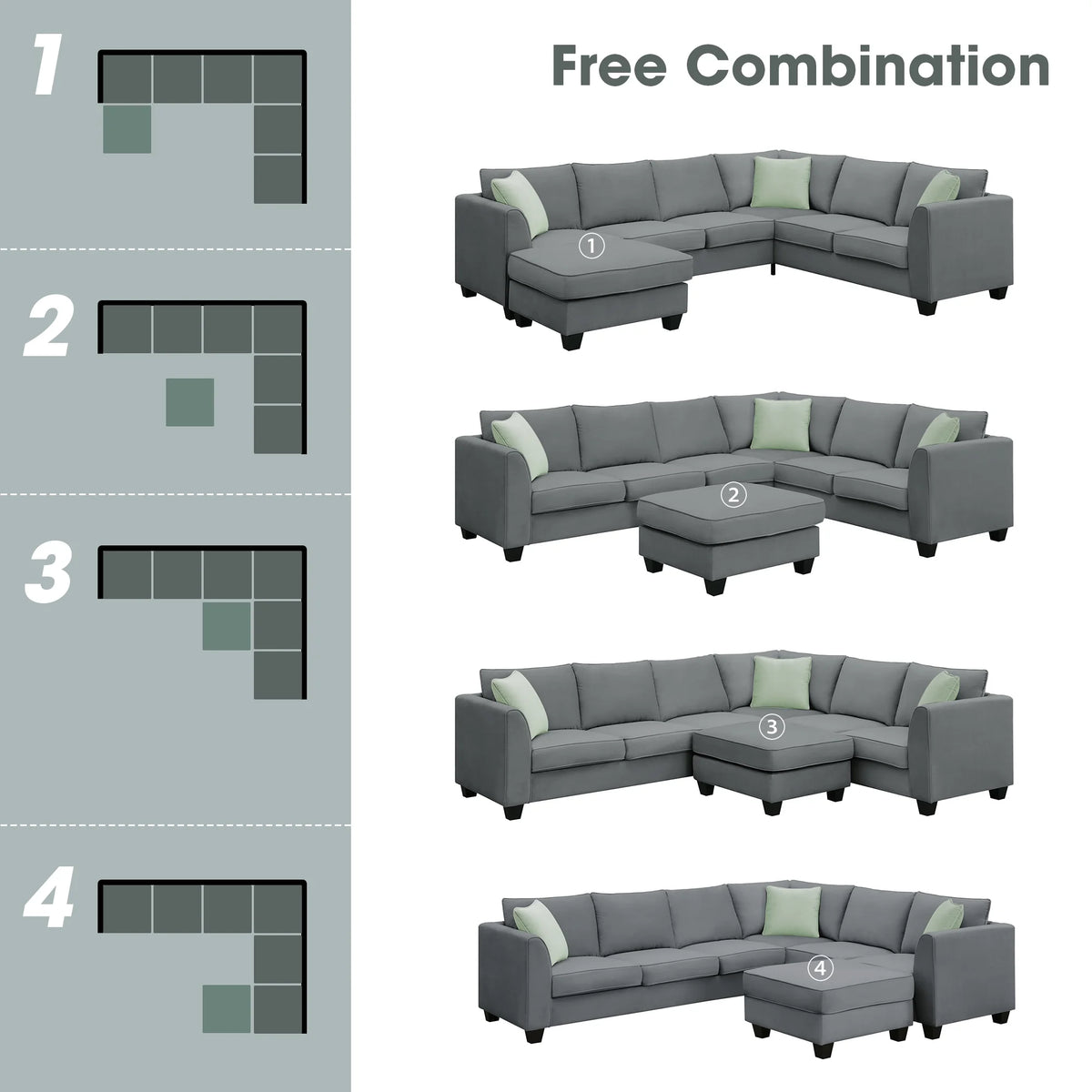 7 Seats L Shape Fabric Sectional Sofa with Ottoman Q726752