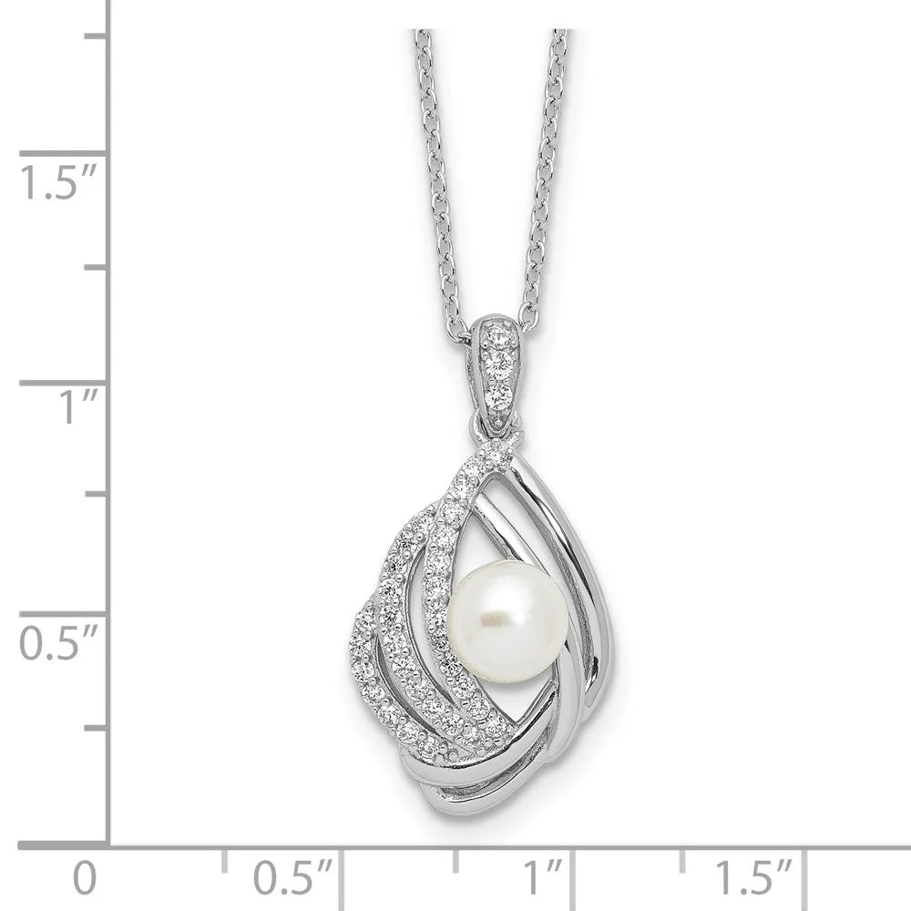 925 Sterling Silver Freshwater Cultured Pearl and CZ Teardrop Necklace 20" M9423
