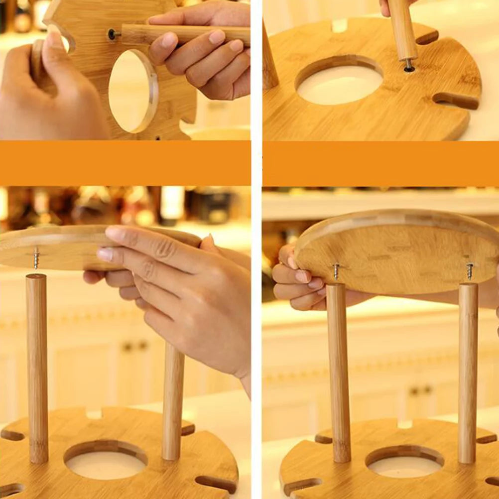 Solid Wooden Wine Glass Drying Rack 6 Holes Q699767