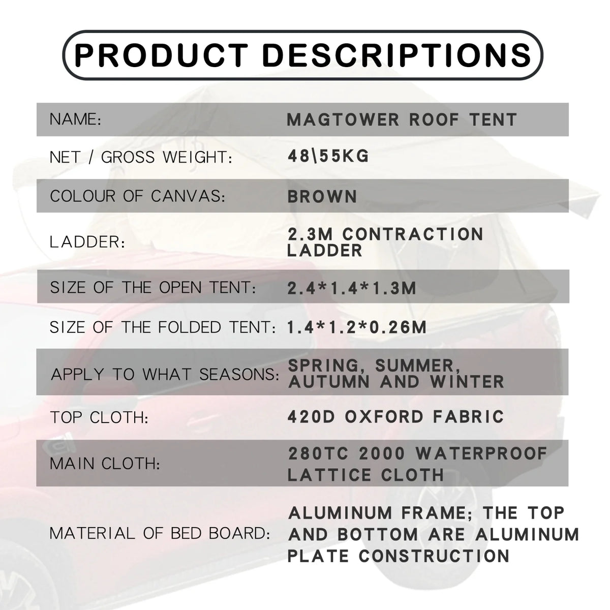 3 Person Roof Top Tent with Waterproof Lattice O9520