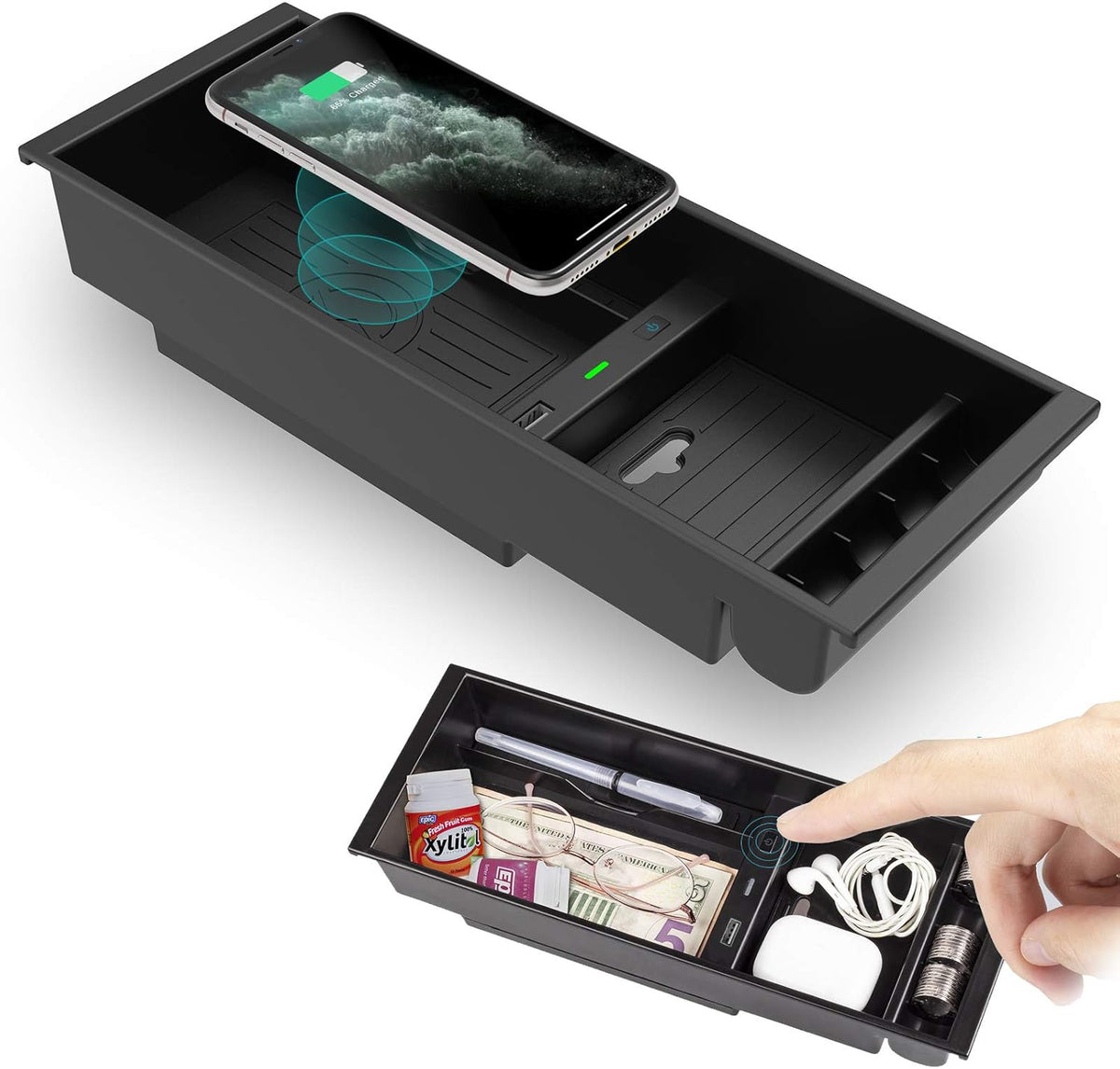 Wireless Charger Center Console Organizer Box for Ford F150 I62120