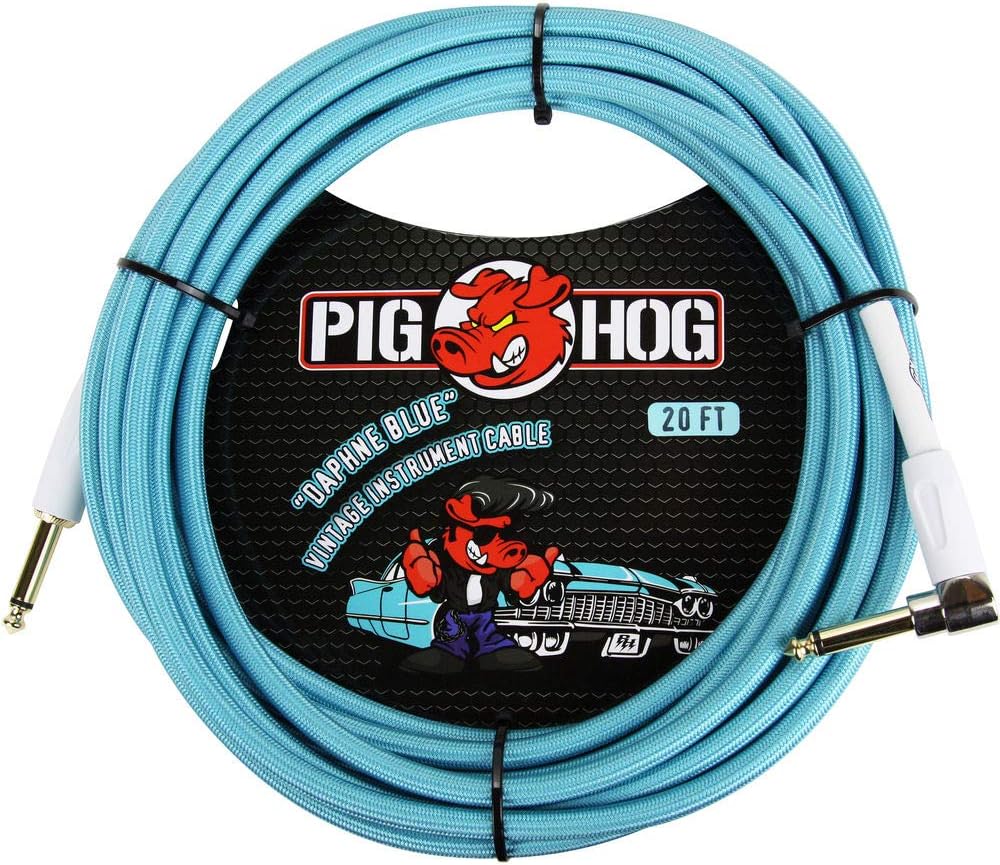 Vintage-Series Woven Instrument Cable, Daphne Blue, 20', Right Angle, Bundle Pack of 2 X3130