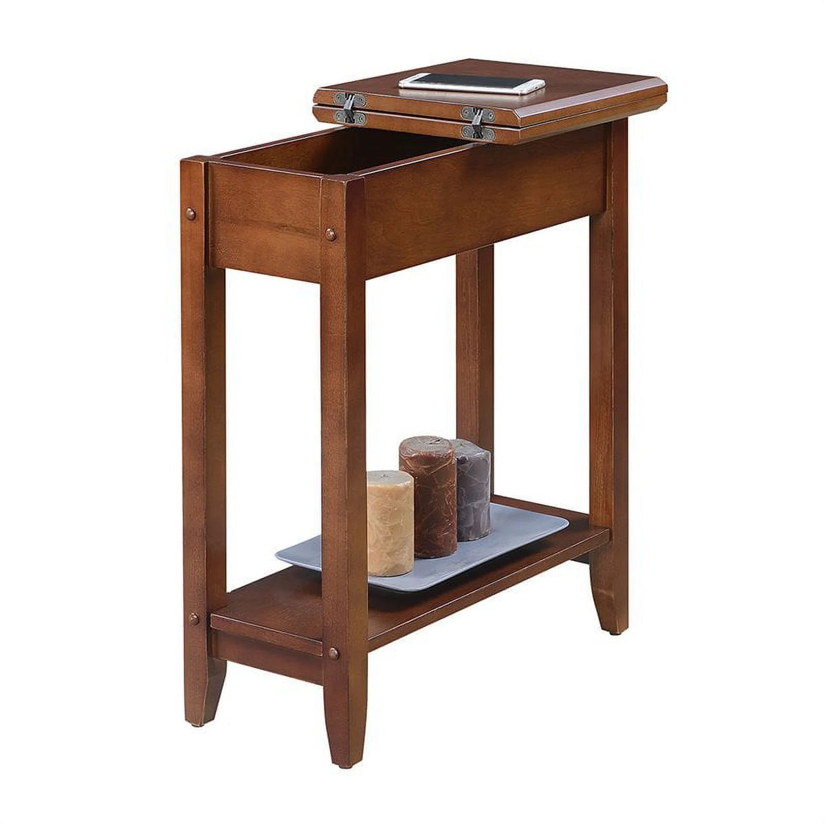 Flip Top End Table Mahogany Wood Finish O8762