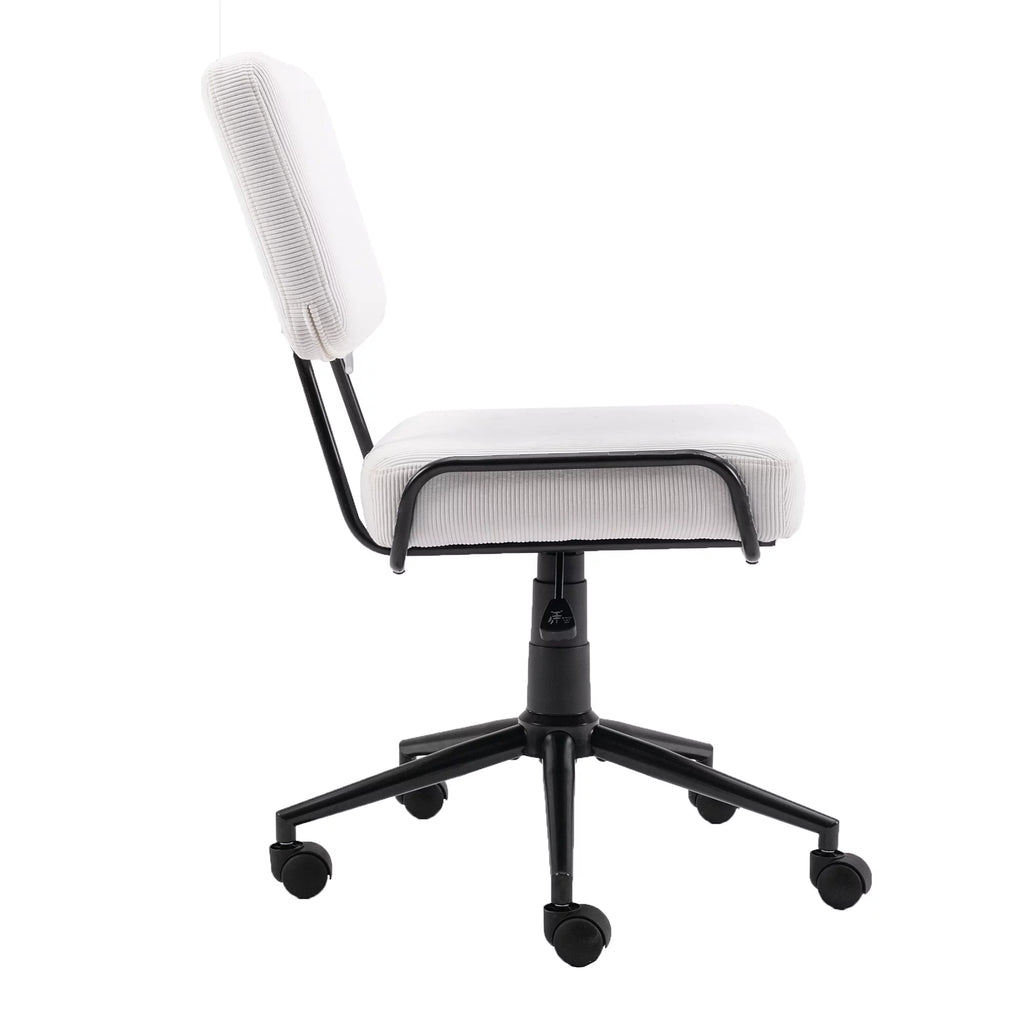 White Corduroy Swivel Desk Chair with Wheels P15924