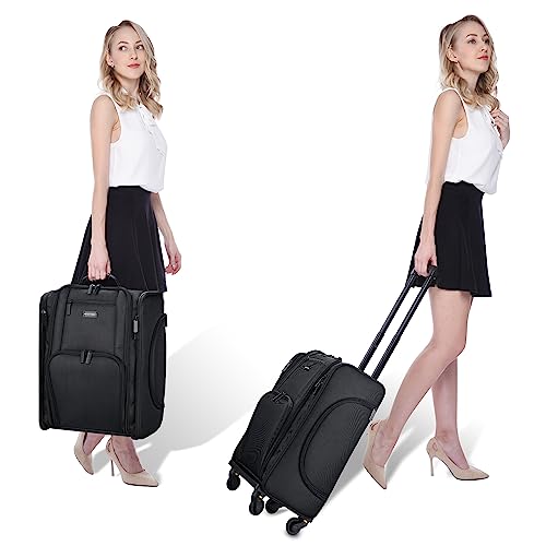 Black Rolling Makeup Train Case Soft Sided Cosmetic Storage Organizer Carry on Travel with Removable Side Pocket Bag E26560