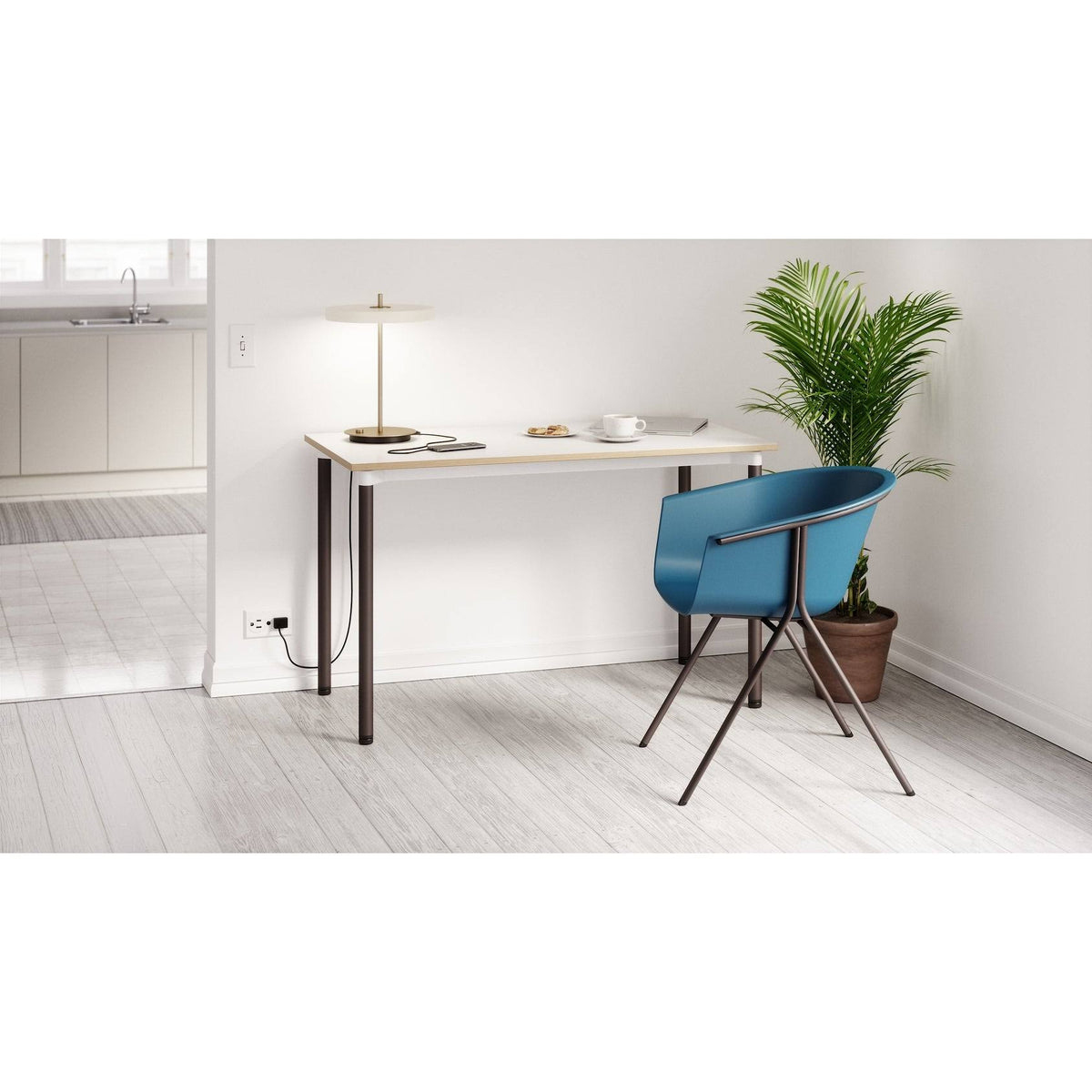 White Office Desk with Casters Plywood I5650