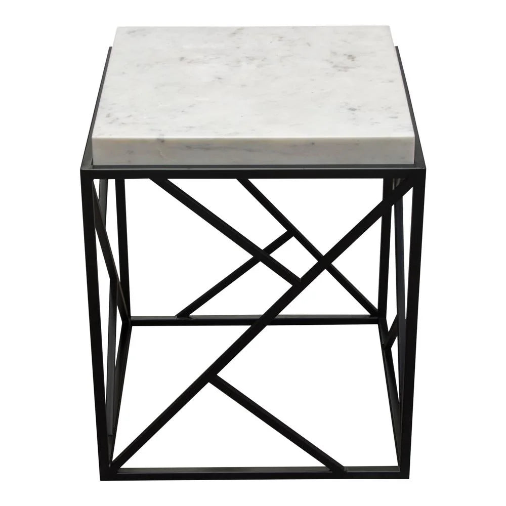 Square Accent Table with Grey Marble Top & Black Metal Base L114387